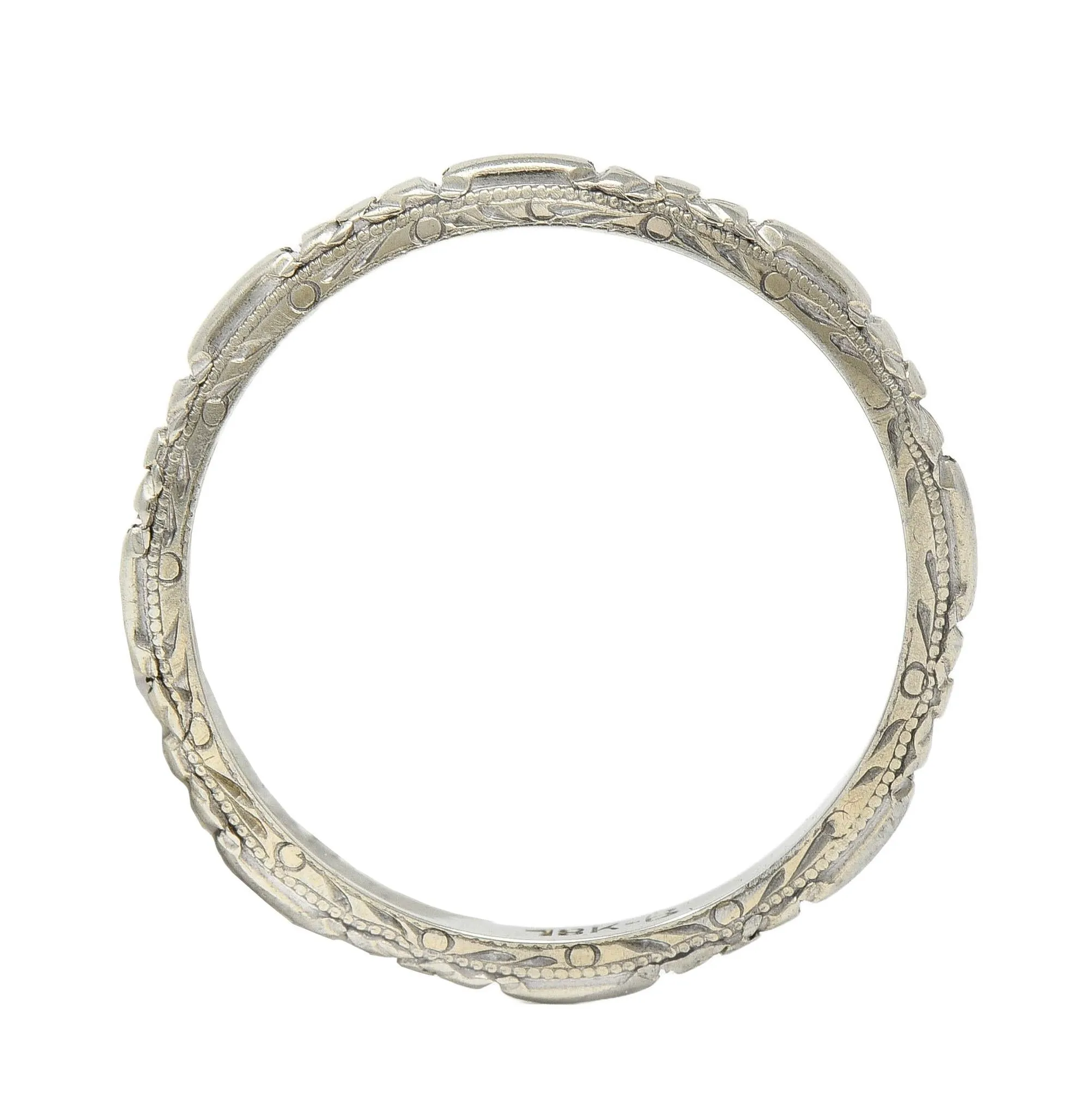 Bristol Late Art Deco 18 Karat White Gold Vintage Orange Blossom Wedding Band Ring