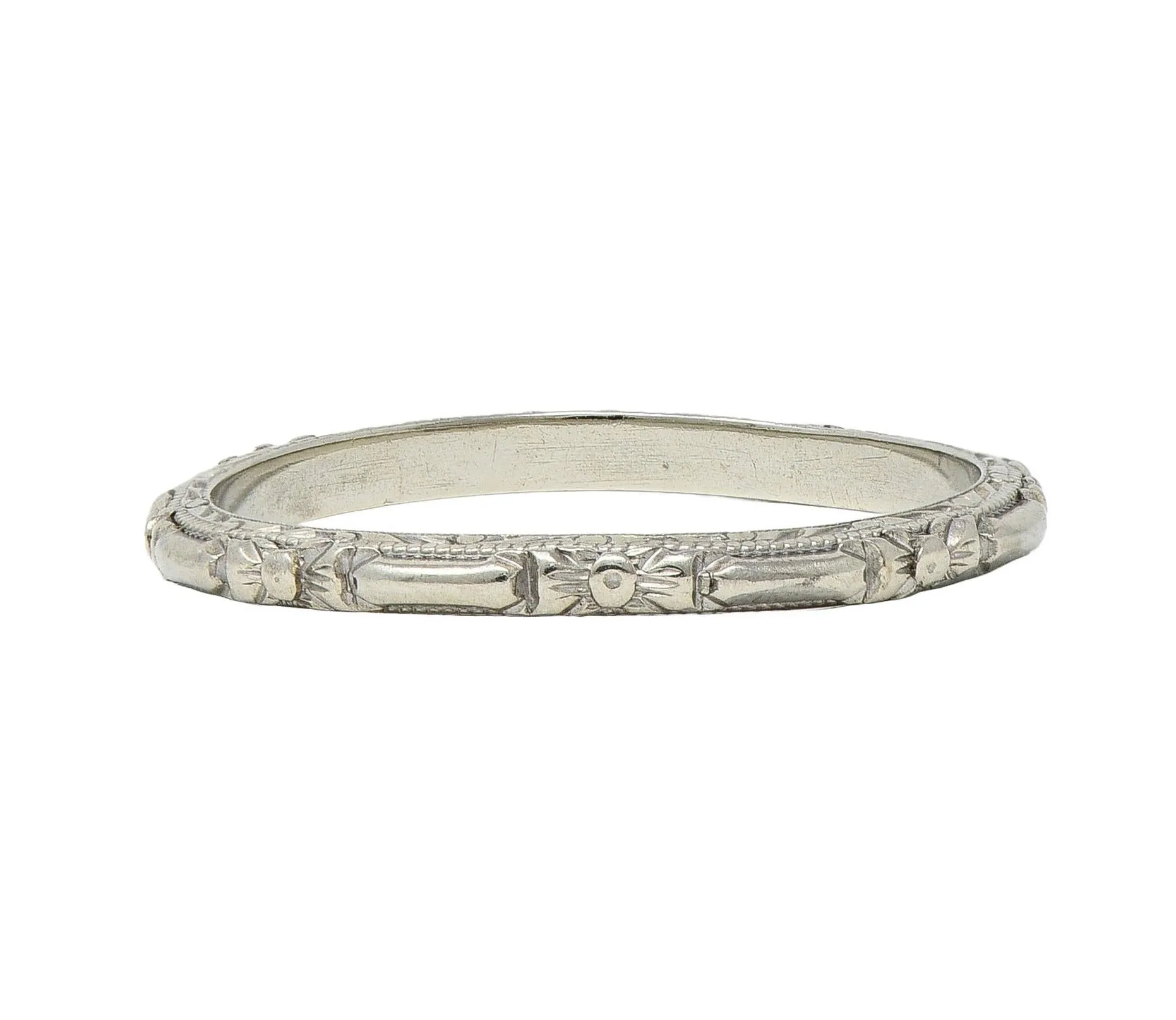 Bristol Late Art Deco 18 Karat White Gold Vintage Orange Blossom Wedding Band Ring