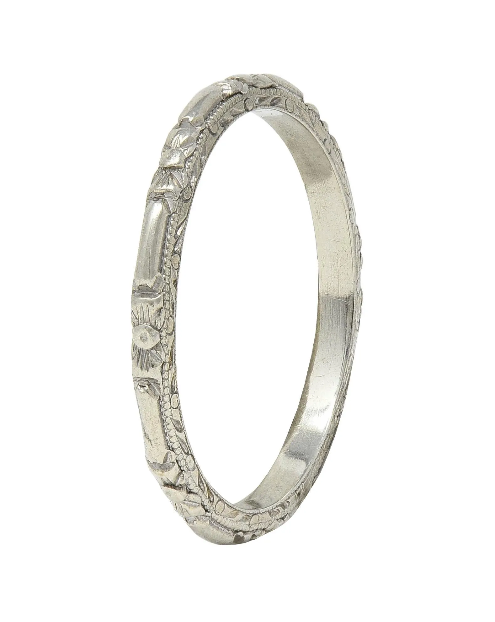 Bristol Late Art Deco 18 Karat White Gold Vintage Orange Blossom Wedding Band Ring