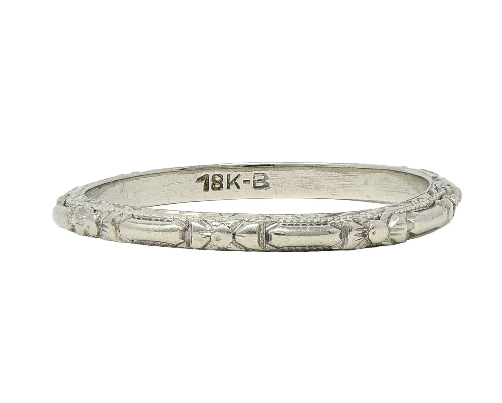 Bristol Late Art Deco 18 Karat White Gold Vintage Orange Blossom Wedding Band Ring
