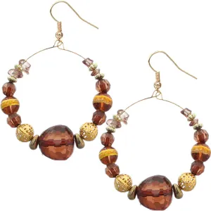 Brown Beaded Coil Hoop Earrings
