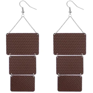 Brown Triple Square Link Drop Earrings
