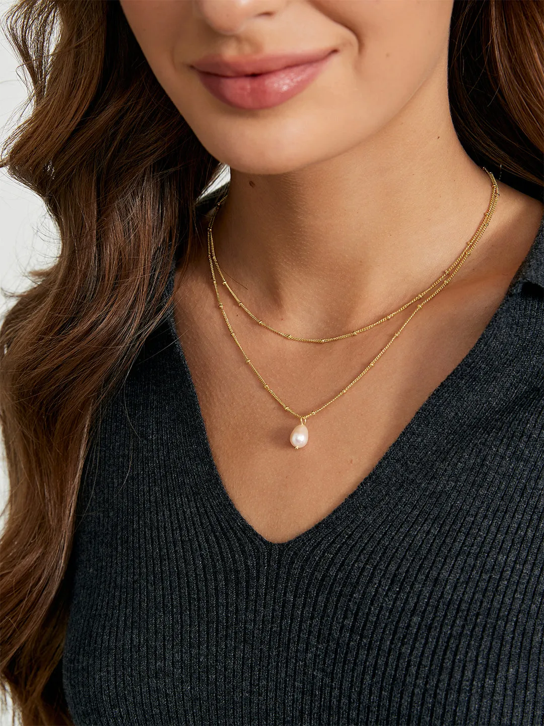 Bubble Dangling Pearl Layered Necklace