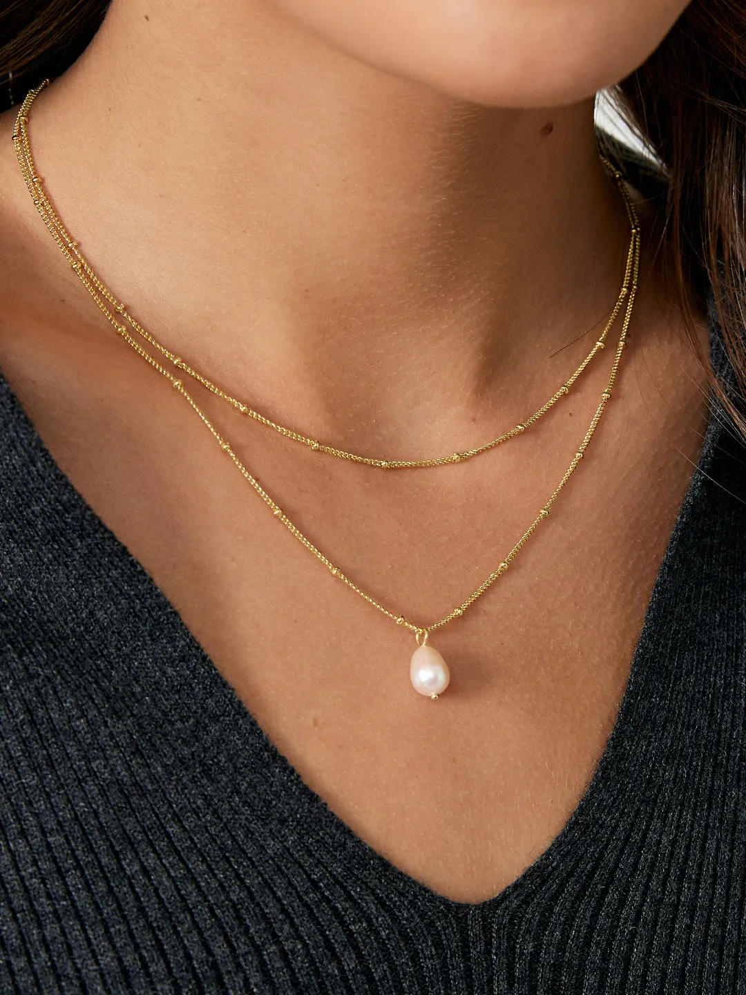 Bubble Dangling Pearl Layered Necklace