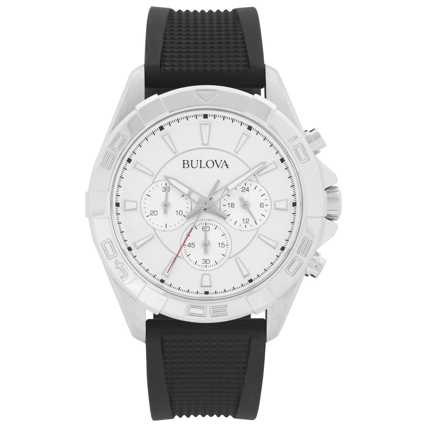 Bulova Chronograph White Dial Black Rubber Men's Watch 96A213