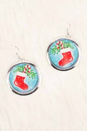 Candy Cane Stocking Silvertone Earrings