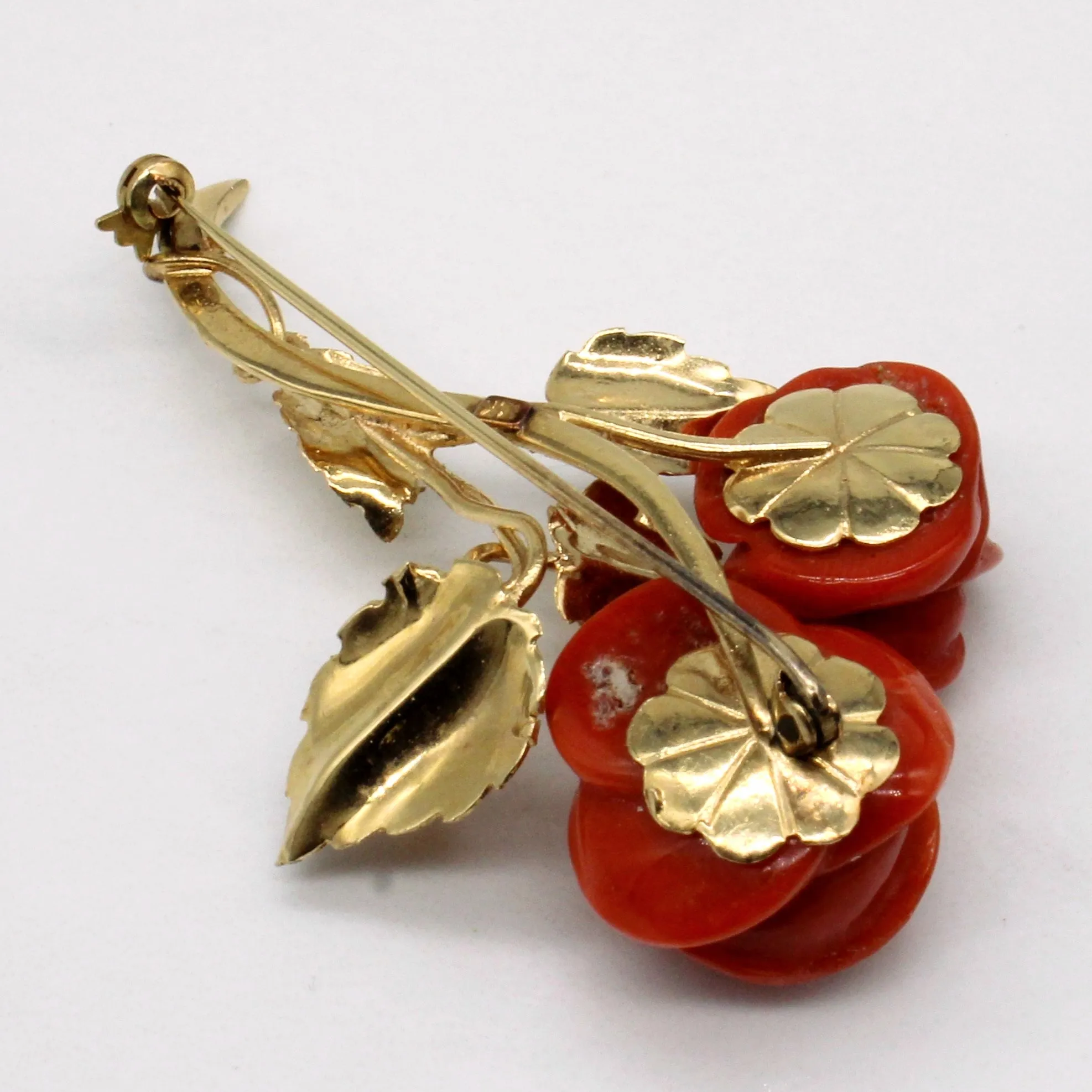 Carved Coral Rose Brooch | 30.00ctw |