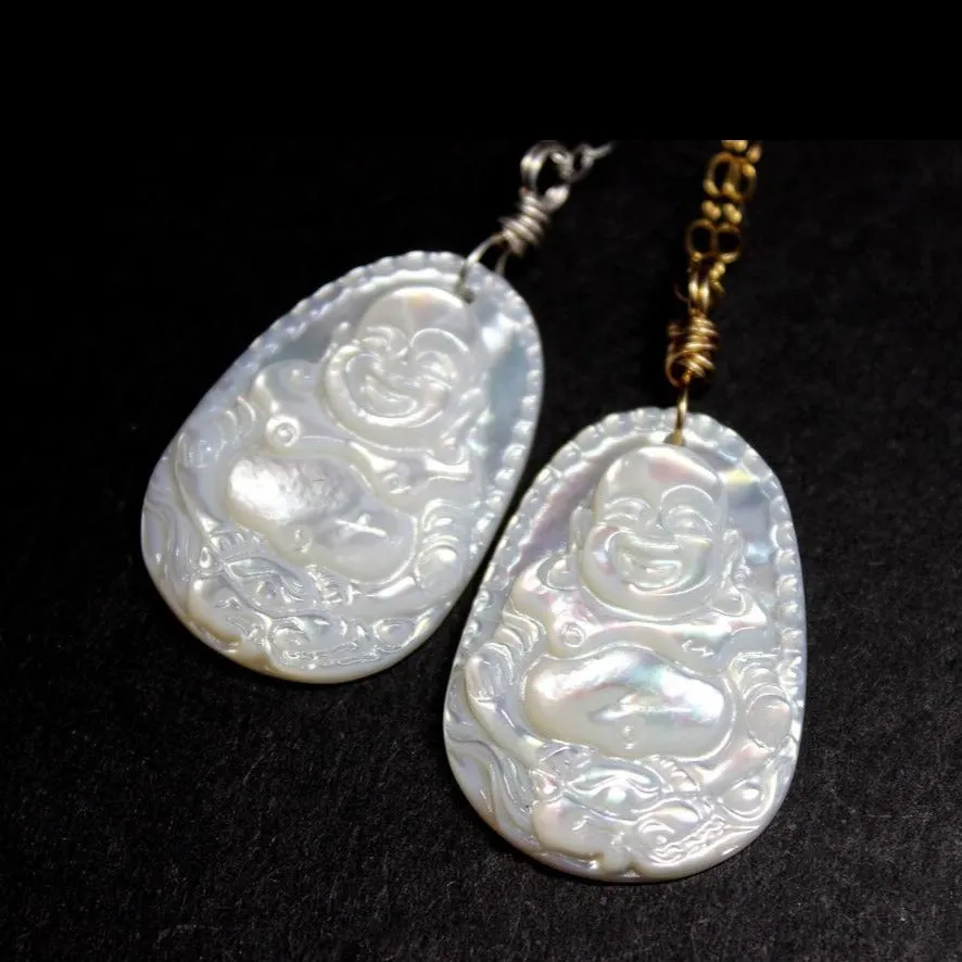 carved mop mother of pearl buddha necklace