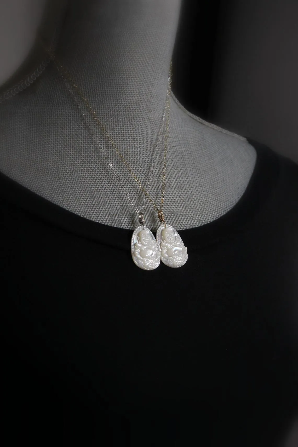 carved mop mother of pearl buddha necklace