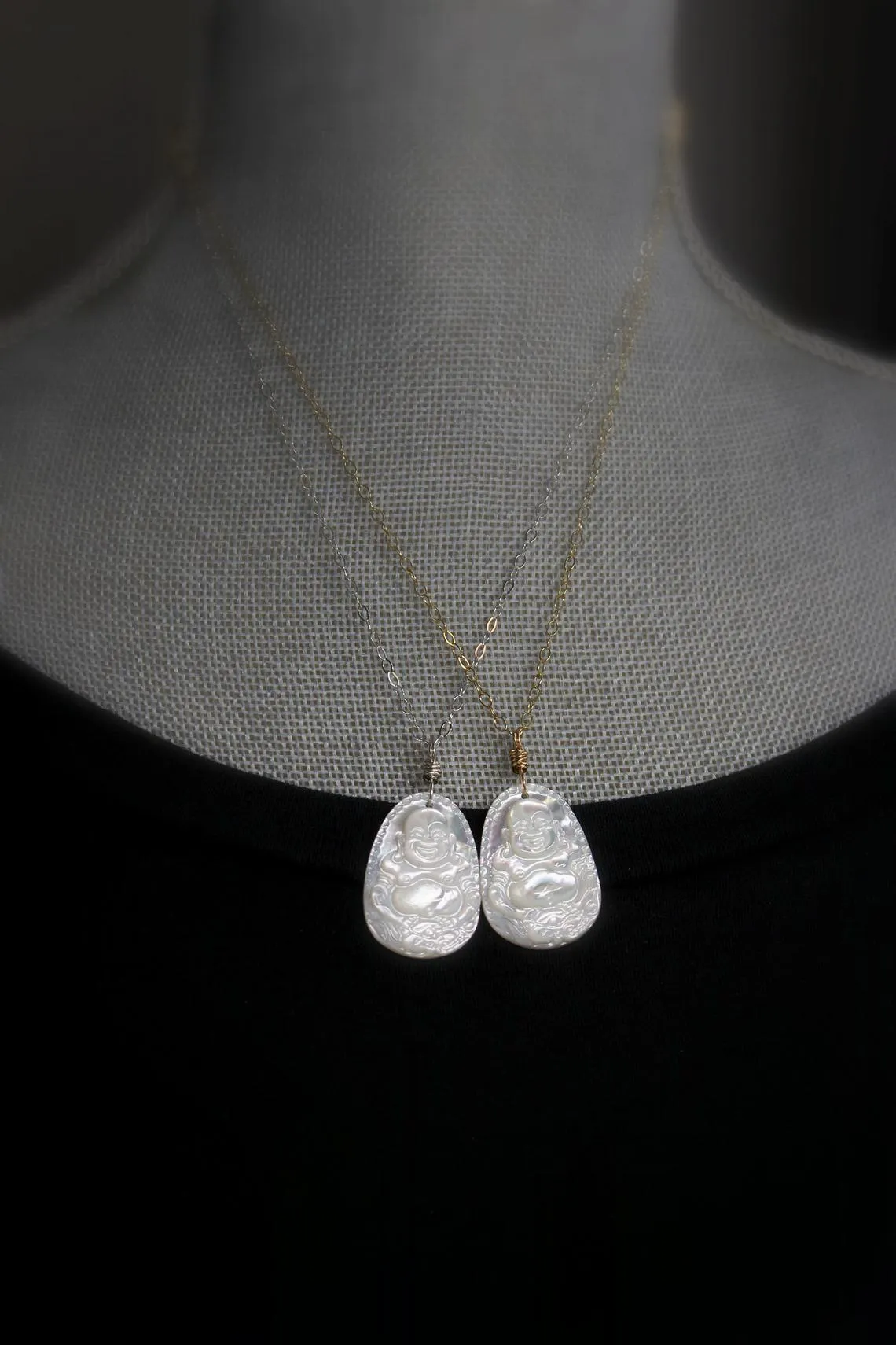 carved mop mother of pearl buddha necklace