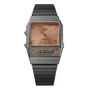 Casio Watch Vintage IP Grey Dual Time Steel Flat Link AQ-800ECGG-4ADF