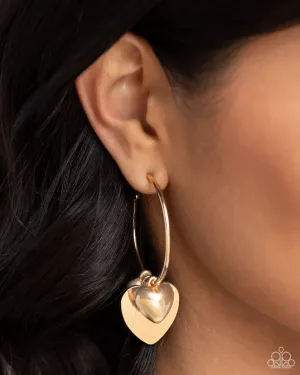 Casually Crushing - Gold - Heart Charm Paparazzi Hoop Earrings