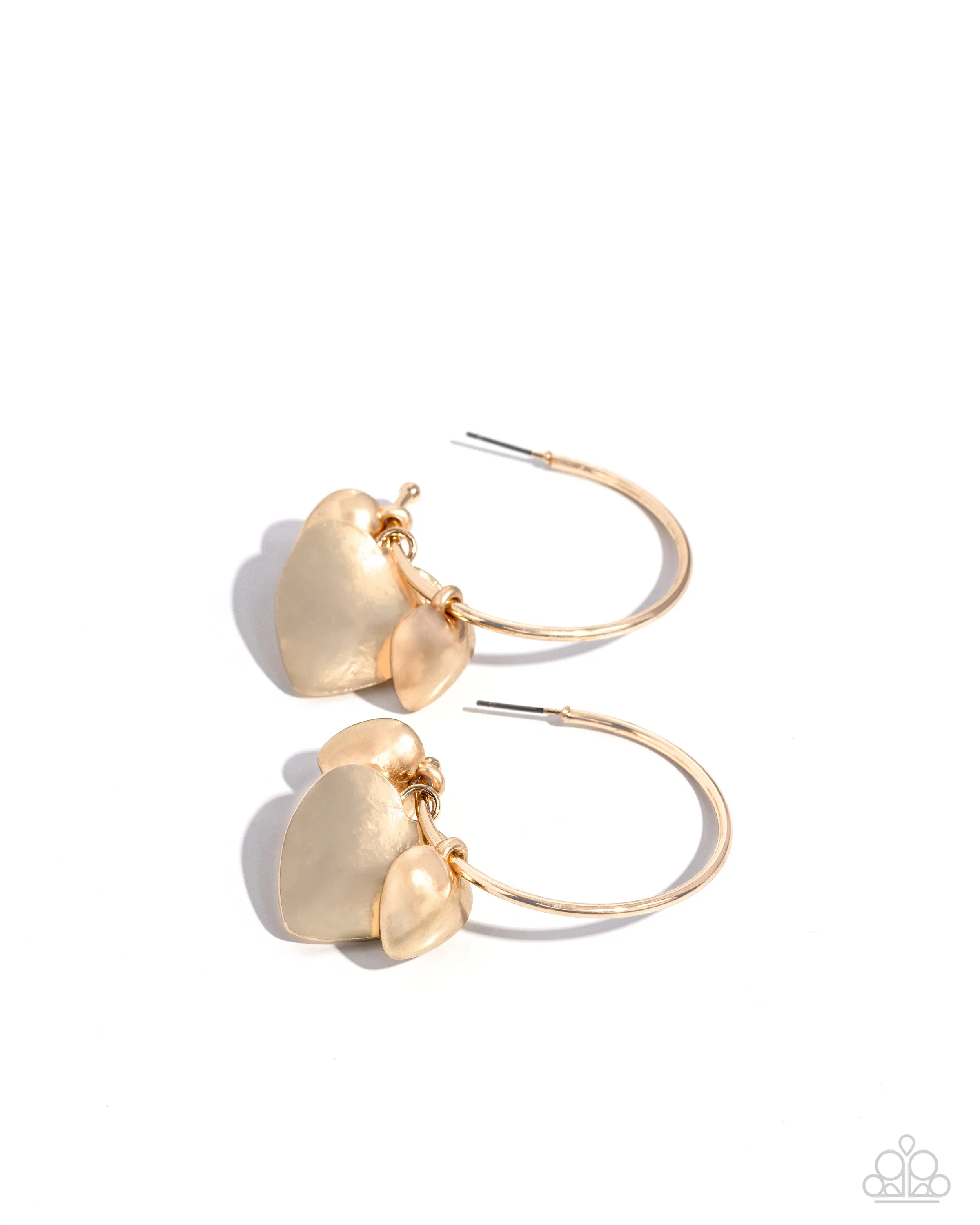 Casually Crushing - Gold - Heart Charm Paparazzi Hoop Earrings