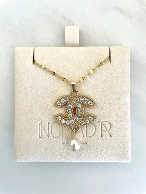 CC Crystal Logo Drop Peal Necklace