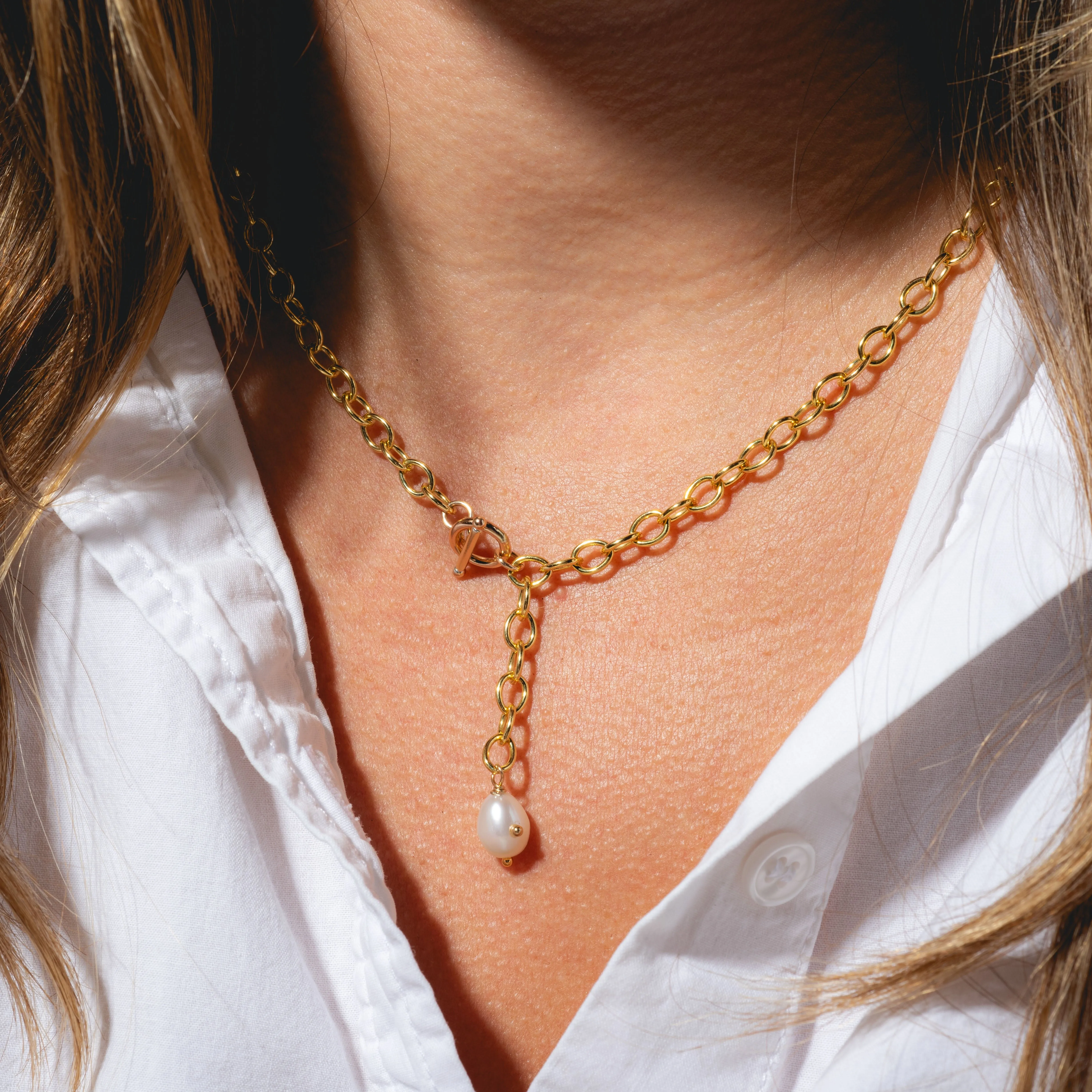 Celestial Pearl Lariat Necklace