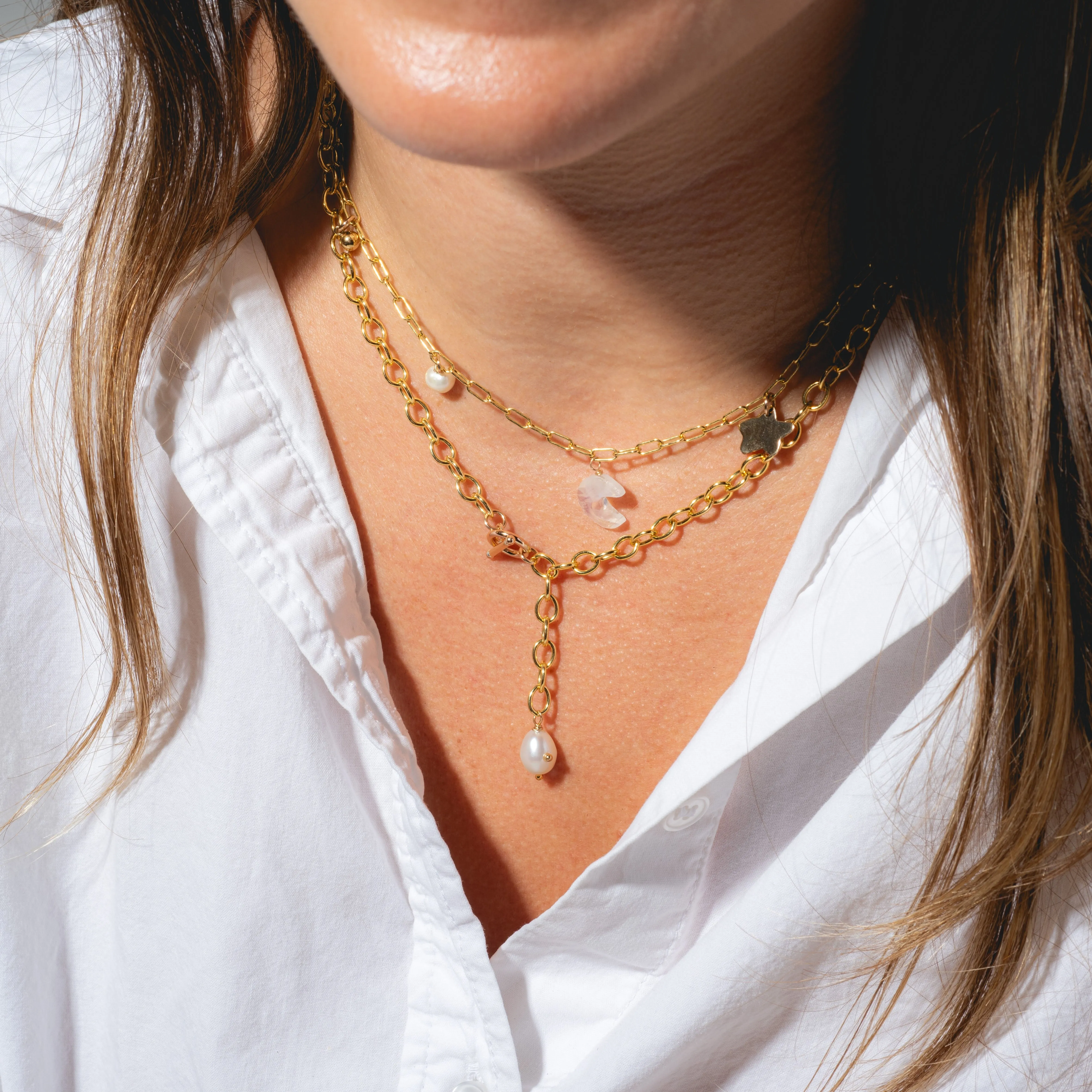Celestial Pearl Lariat Necklace