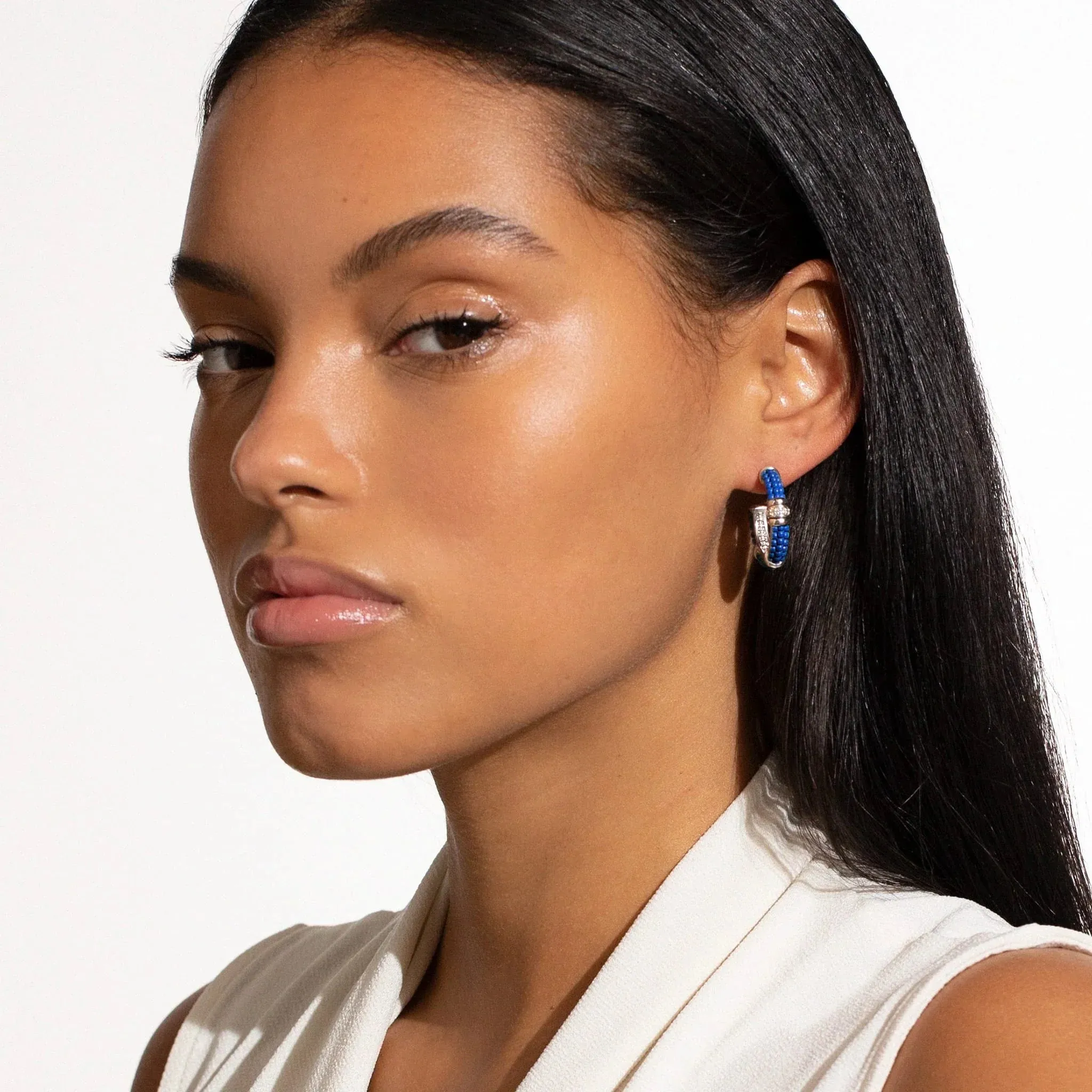 Ceramic and Diamond Hoop Earrings