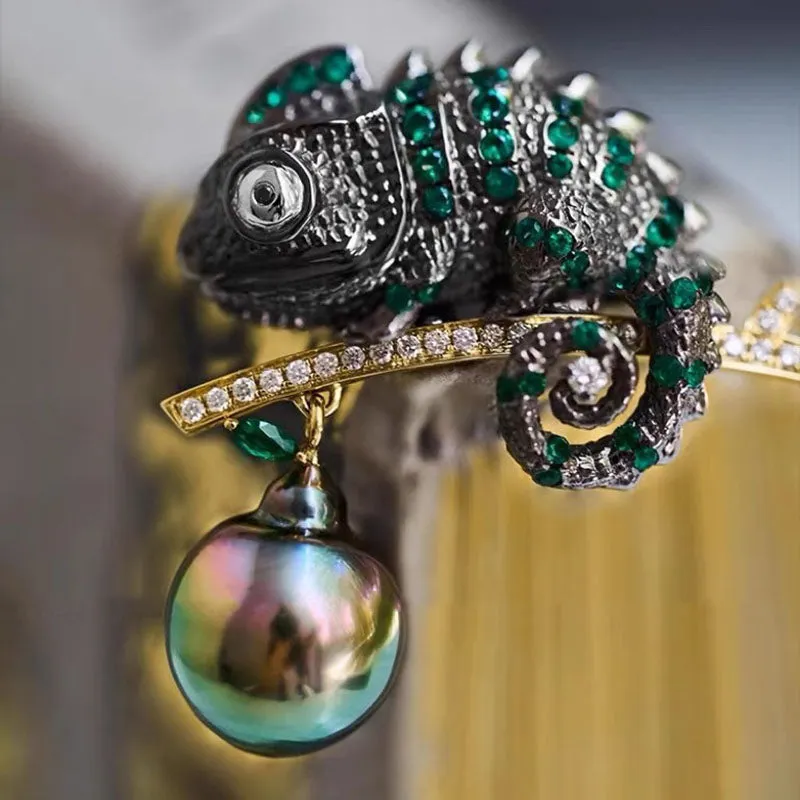 Chameleon Lizard Tahitian Pearl Pendant