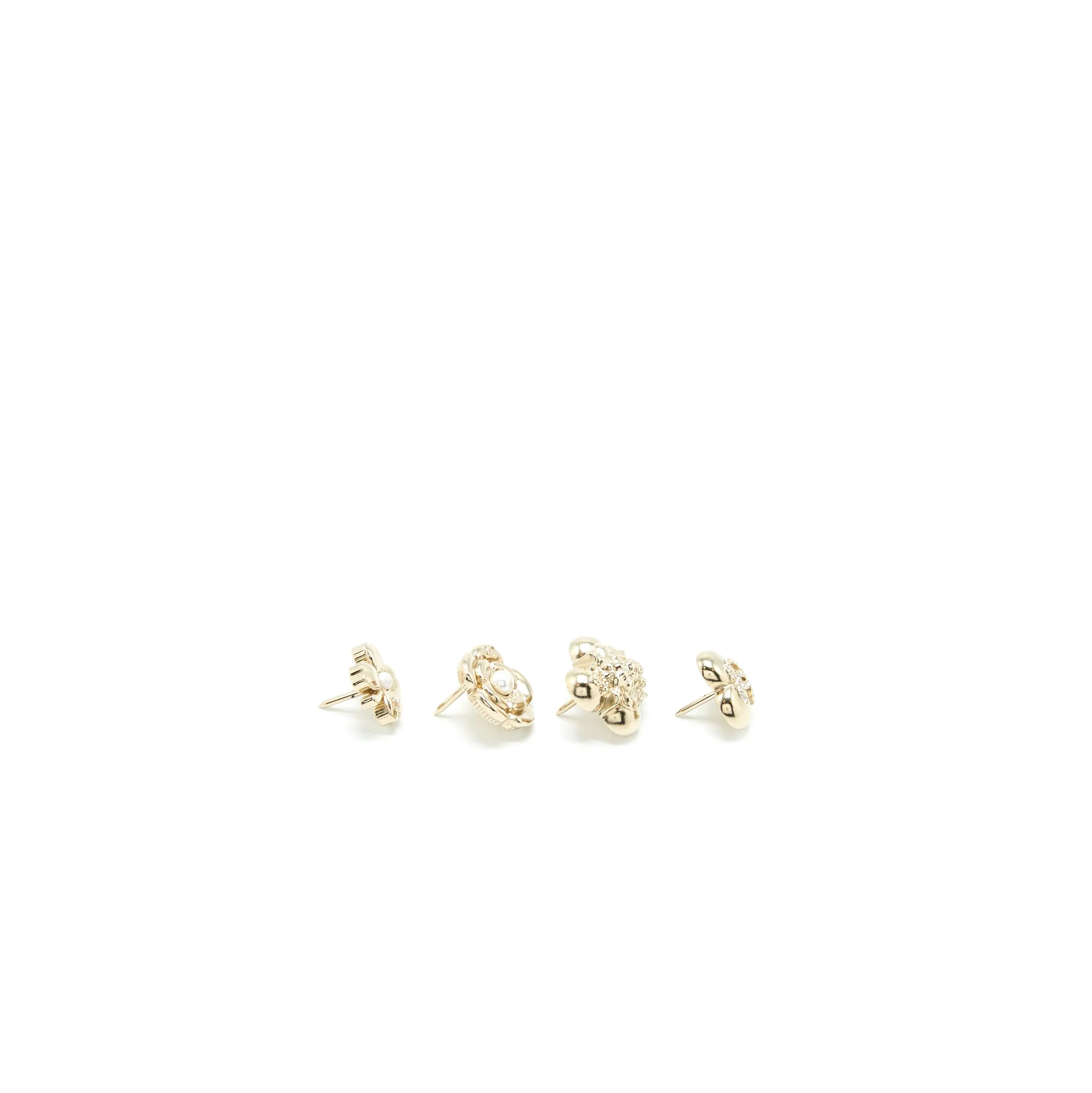 Chanel 4 Pins Brooch Crystal/Pearl Light Gold Tone