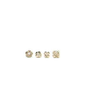 Chanel 4 Pins Brooch Crystal/Pearl Light Gold Tone