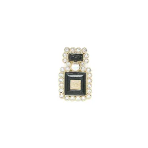 Chanel Perfume Bottle CC Logo Brooch Crystal/Pearl Black Light Gold Tone