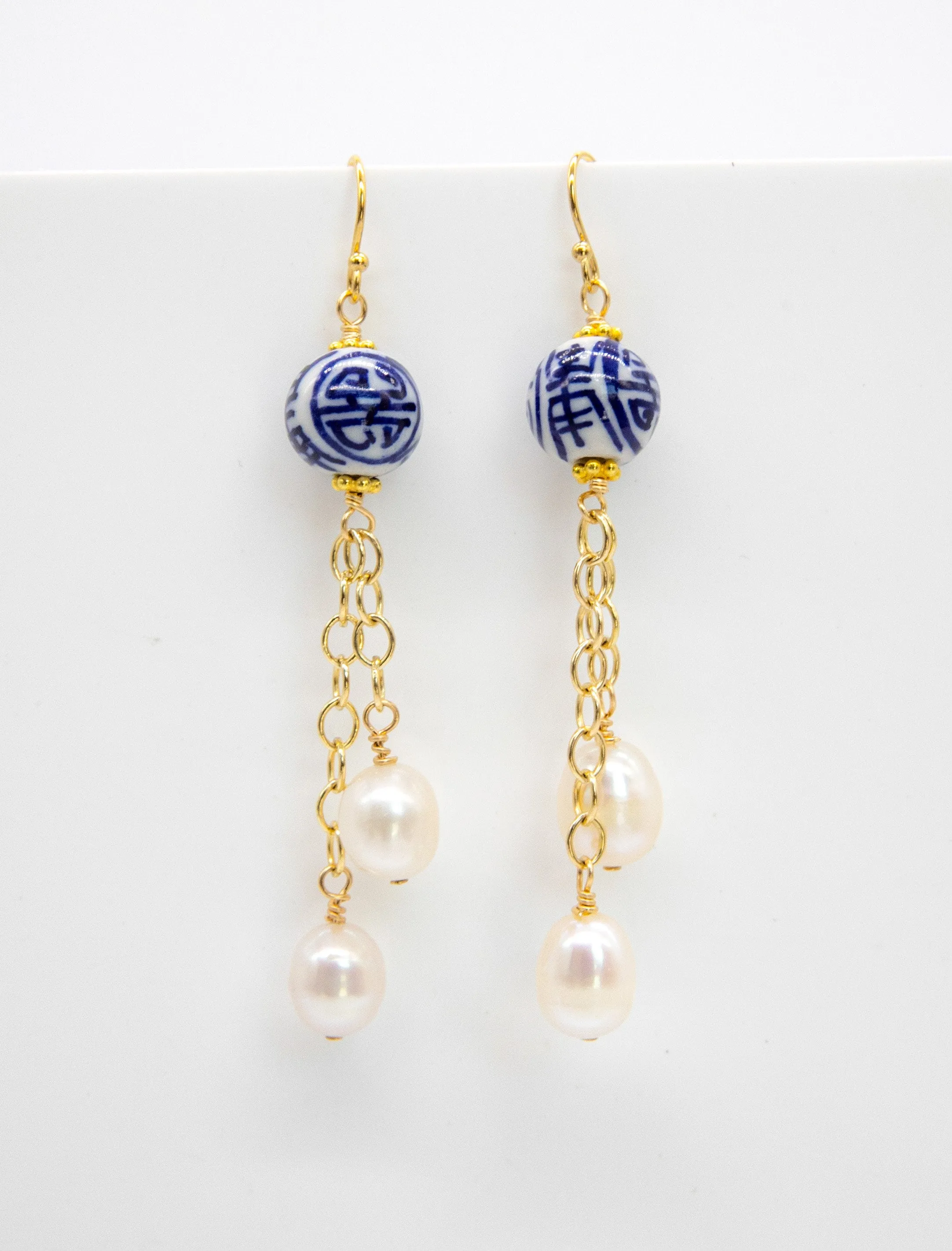 Chinoiserie Bead and Pearl Drop Earrings