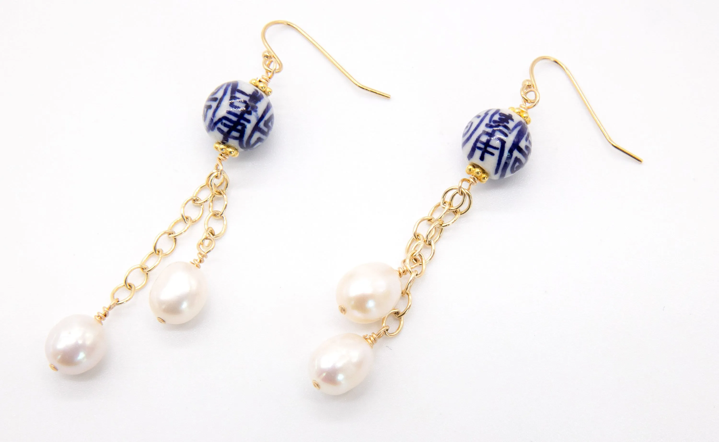 Chinoiserie Bead and Pearl Drop Earrings