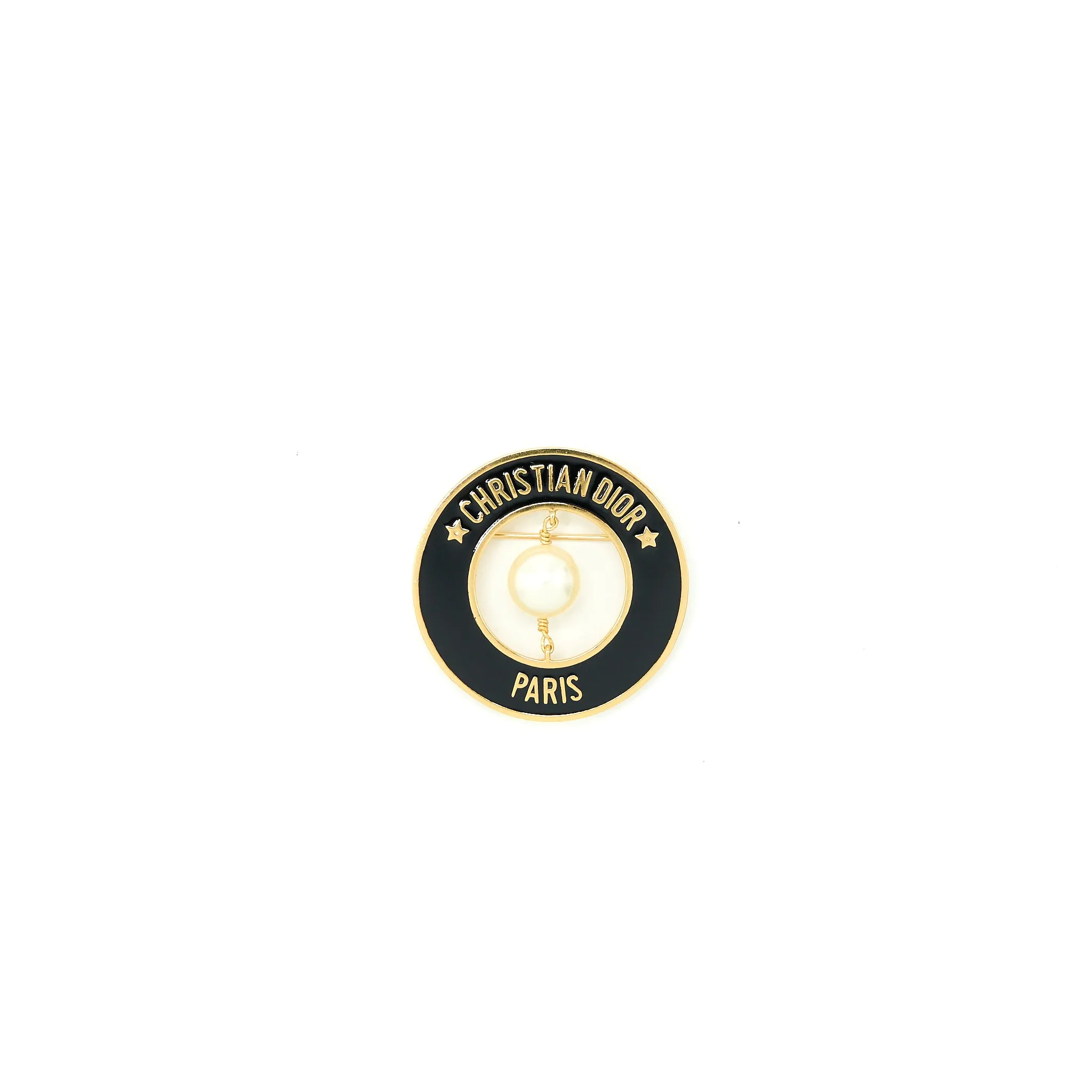 Christian Dior Round Pearl Brooch Black GHW