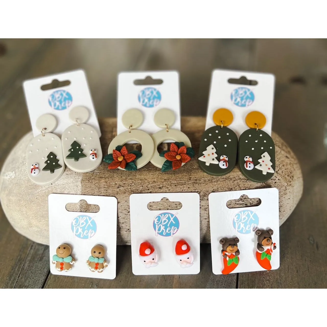 Christmas Wreath Clay Drop Earrings Featuring Poinsettia S