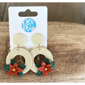 Christmas Wreath Clay Drop Earrings Featuring Poinsettia S