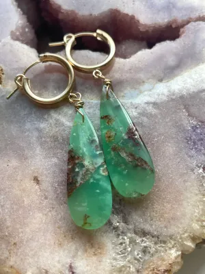 Chrysoprase Statement Hoop Earrings Gold Fill