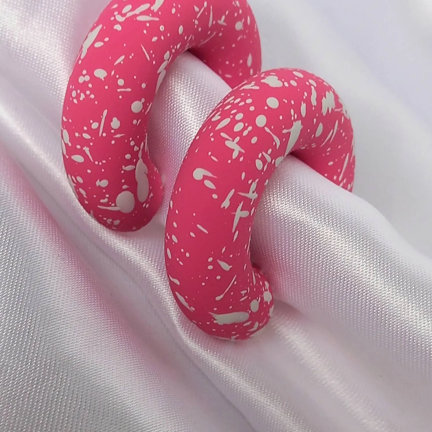 Chunky Pink Speckled Hoop Earrings - Hot Pink Earrings,Chunky Hoop Earrings,Pink Earrings In The UK,Pink Hoop Earrings In The UK,Bright Pink