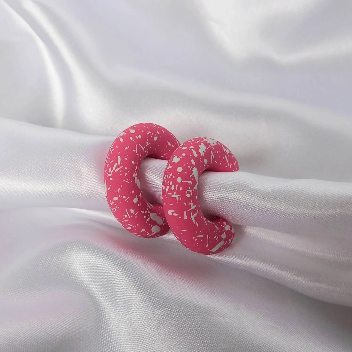 Chunky Pink Speckled Hoop Earrings - Hot Pink Earrings,Chunky Hoop Earrings,Pink Earrings In The UK,Pink Hoop Earrings In The UK,Bright Pink