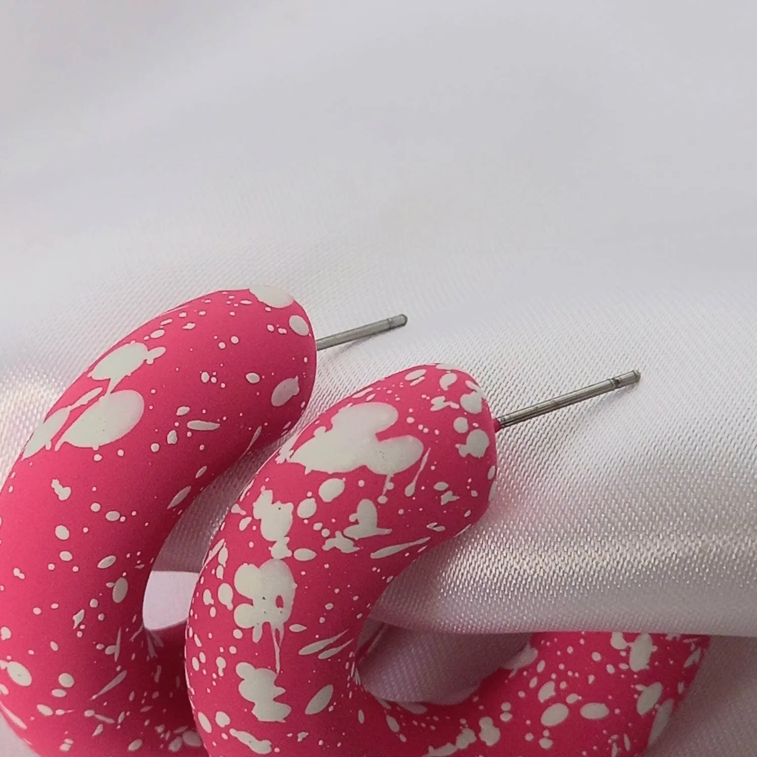 Chunky Pink Speckled Hoop Earrings - Hot Pink Earrings,Chunky Hoop Earrings,Pink Earrings In The UK,Pink Hoop Earrings In The UK,Bright Pink