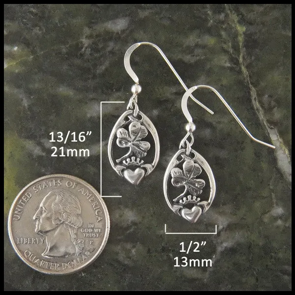 Claddagh and Shamrock Pendant and Earrings Set in Silver