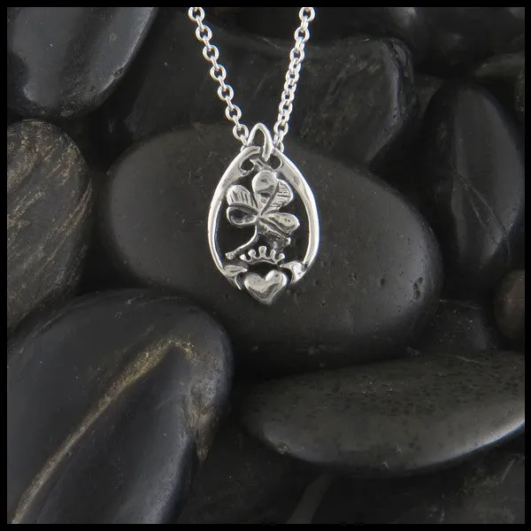 Claddagh and Shamrock Pendant and Earrings Set in Silver