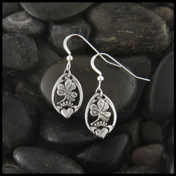 Claddagh and Shamrock Pendant and Earrings Set in Silver