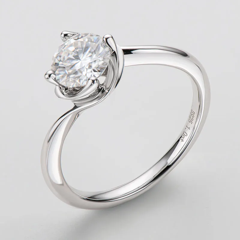 Classic Round Cut Moissanite Diamond Bud Solitaire Rings