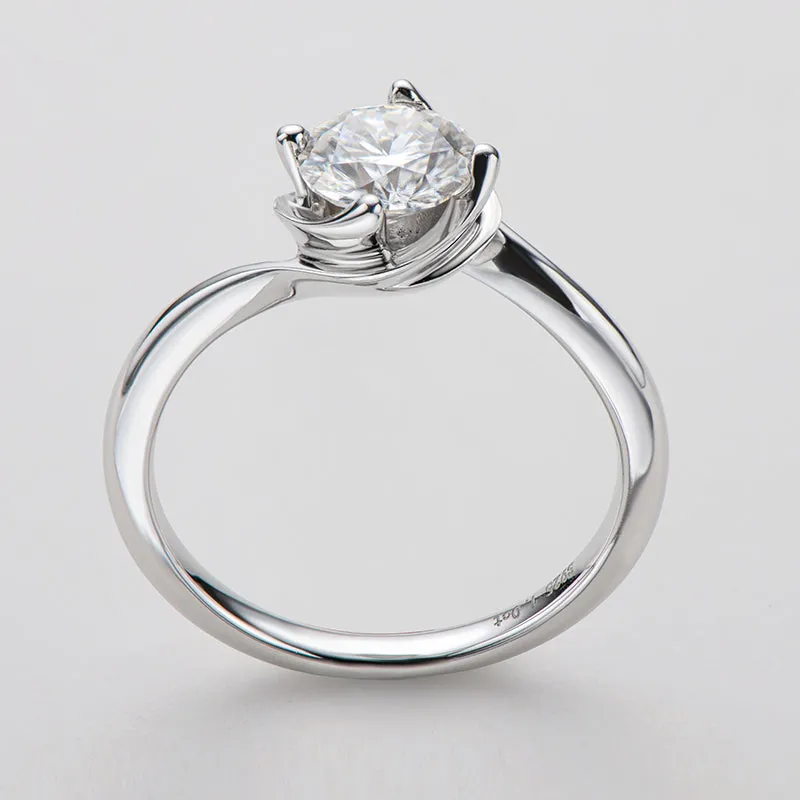 Classic Round Cut Moissanite Diamond Bud Solitaire Rings