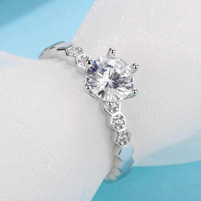 Classic Round Cut Moissanite Diamond HoneycombSolitaire Ring