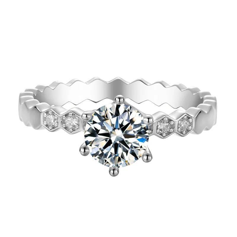 Classic Round Cut Moissanite Diamond HoneycombSolitaire Ring