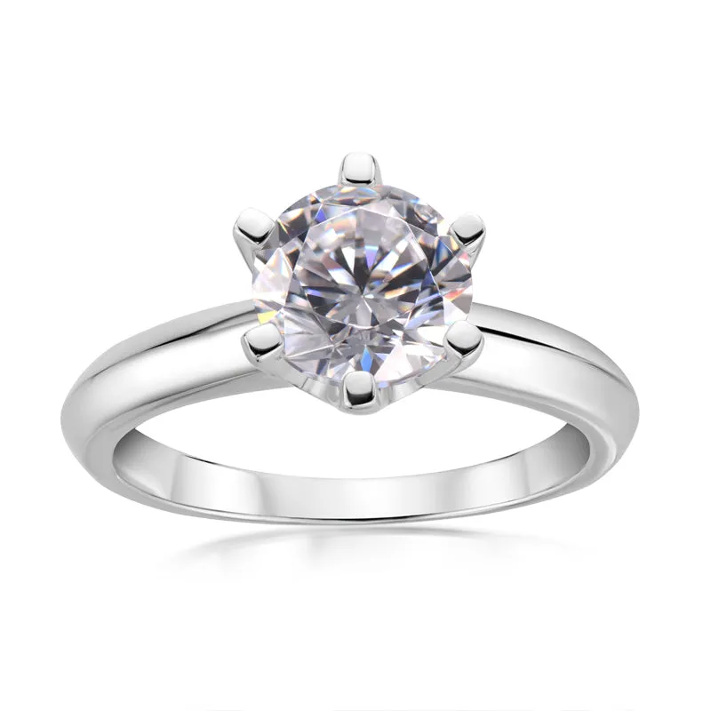 Classic Six Prong Round Moissanite Diamond Solitaire Ring
