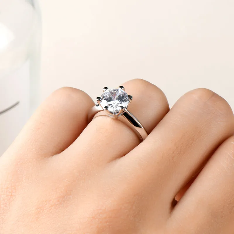 Classic Six Prong Round Moissanite Diamond Solitaire Ring