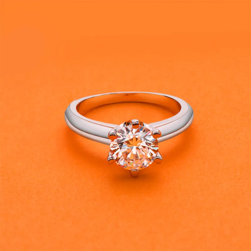 Classic Six Prong Round Moissanite Diamond Solitaire Ring