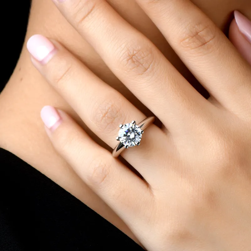 Classic Six Prong Round Moissanite Diamond Solitaire Ring