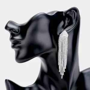 Clear Rhinestone Fringe Drop Pageant Earrings  | Prom Earrings | 464931