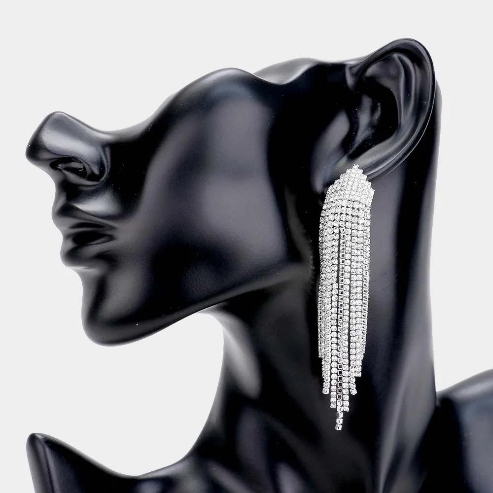 Clear Rhinestone Fringe Drop Pageant Earrings  | Prom Earrings | 464931