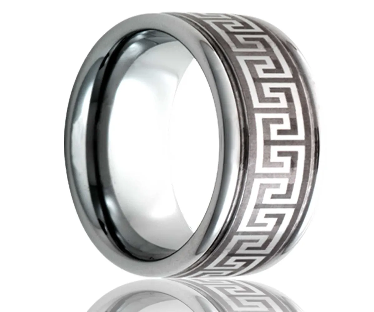 Cobalt Deep Groove Laser Engraved Geometric Ring