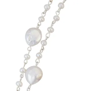Coin and seed pearl stainless necklace