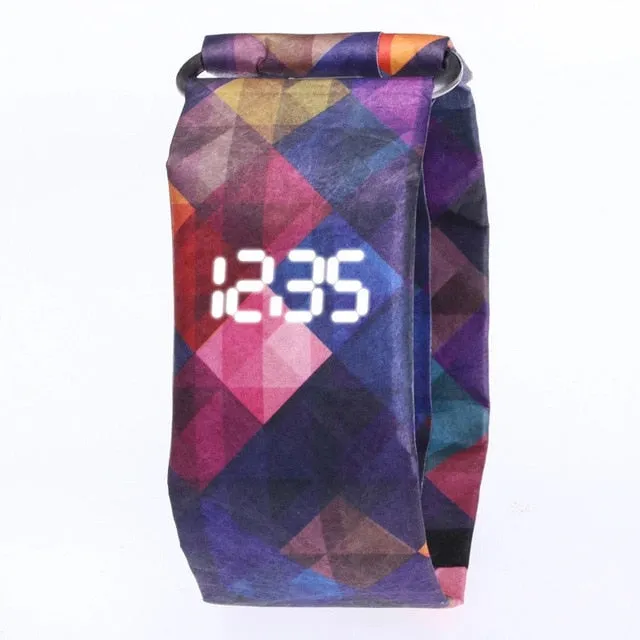Creative Trend Newspaper White LED Digital Watch Mens Women Waterproof Strap Paper Sport Student Digital Watch Relogio Masculino